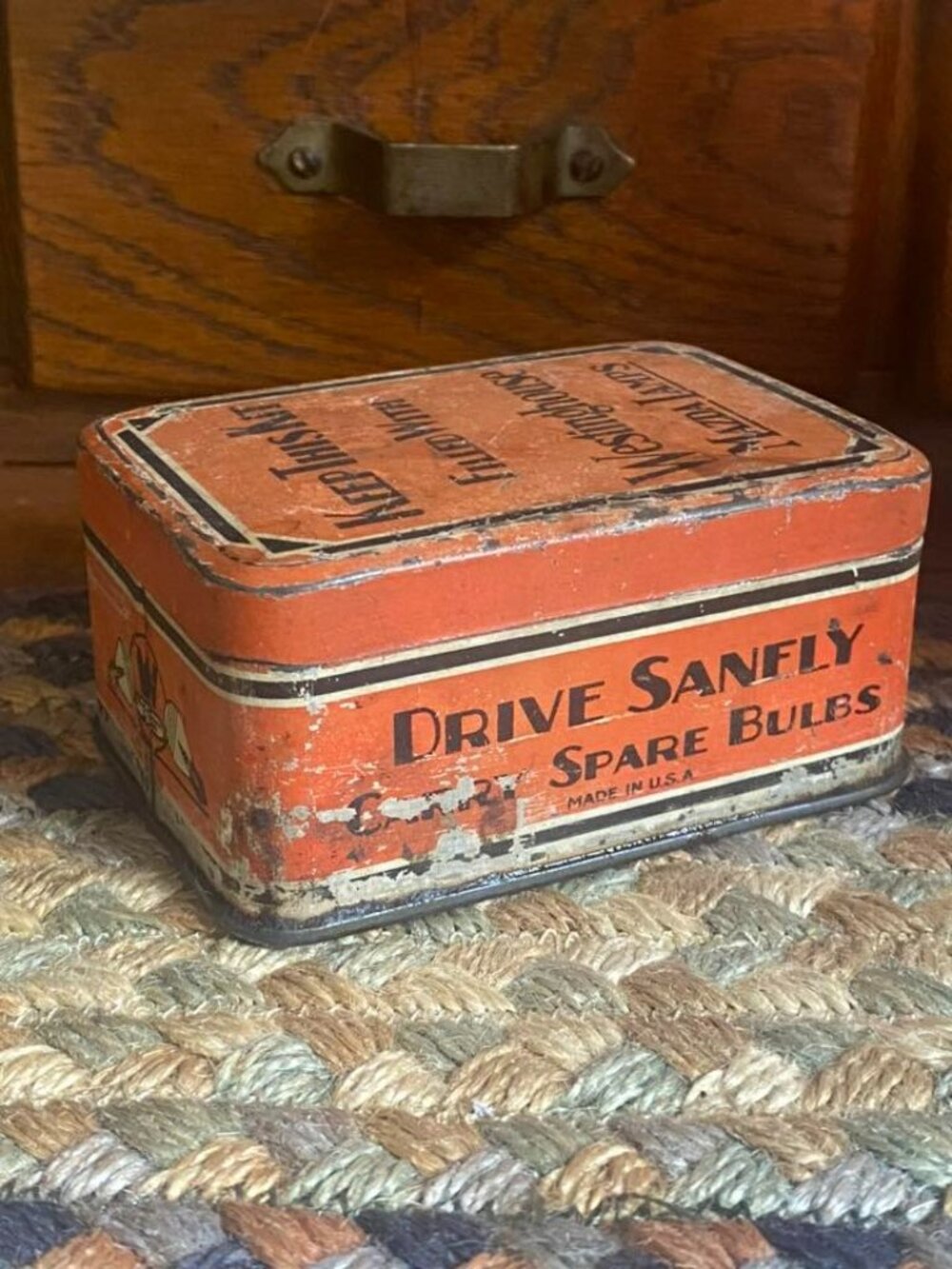 Vintage Westinghouse Mazda Lamps Tin Box Drive Safely Spare Bulbs Storage Contai - Picture 2 of 5